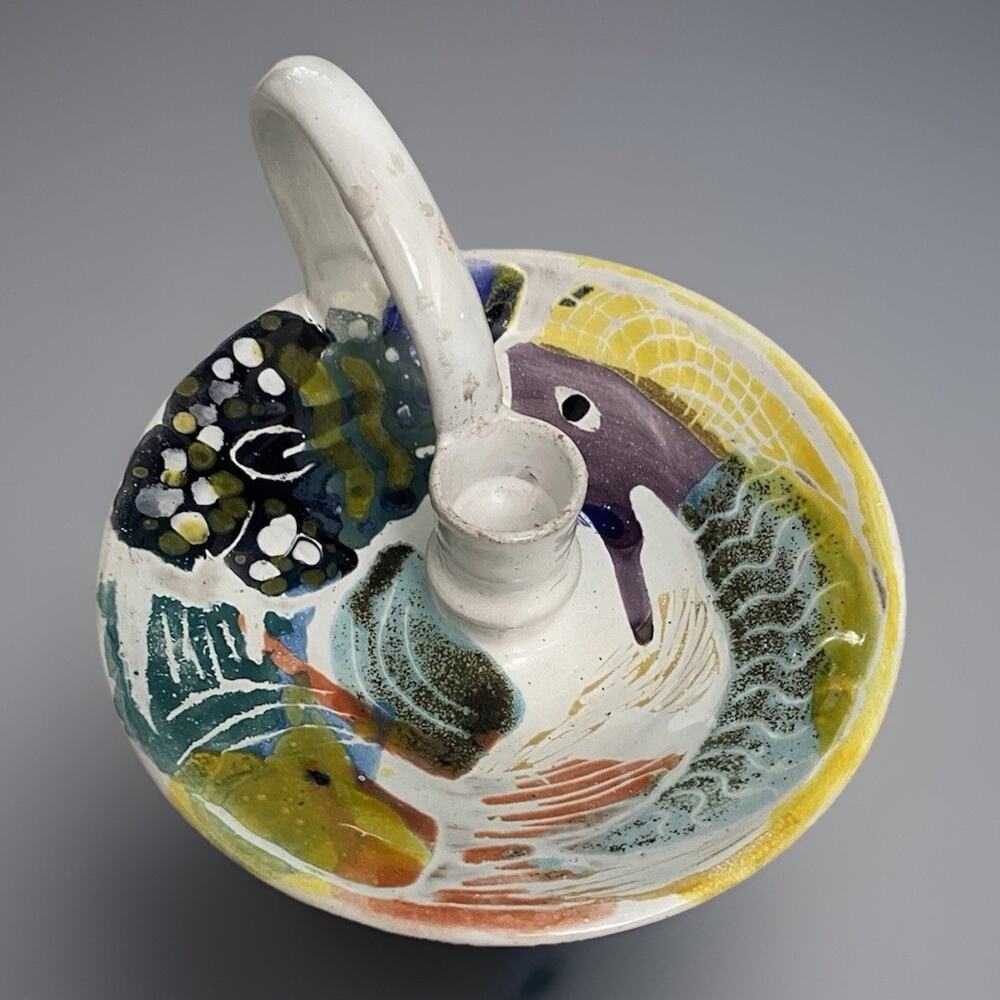 Hand Crafted Candle Holder Hand Painted Ceramic 5.5”diameter X 4” High